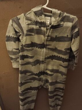 Carter's Gray and Dark Gray Crocodile-Print Hooded One-Piece
